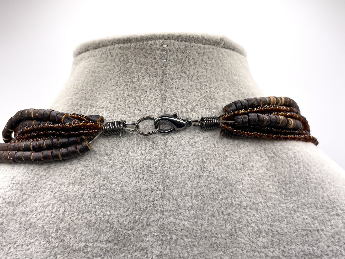 Brown Seed Bead Statement Necklace with Shell Resin Pendant Tassel