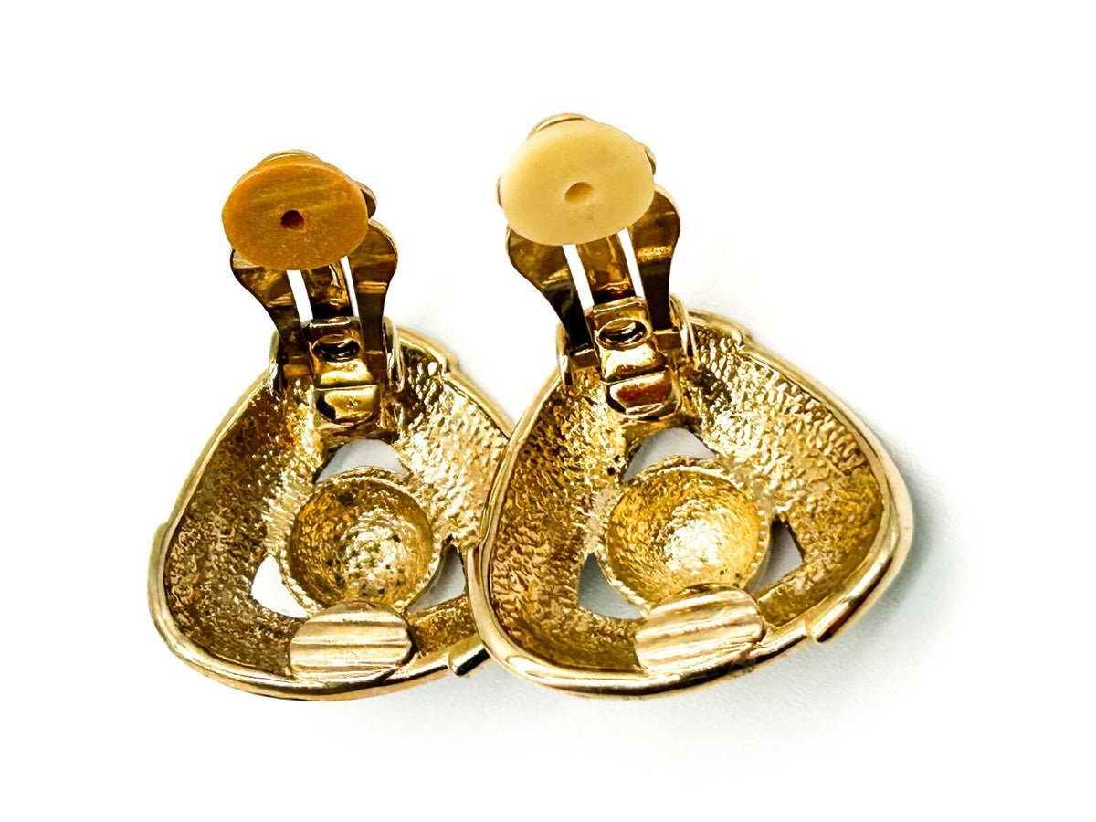 Vintage Gold Tone Green Enamel Knot Clip On Earrings – Late 80s / Early 90s