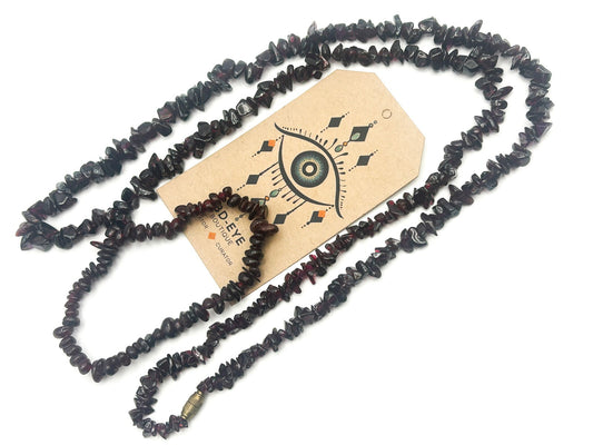 Vintage Garnet Chip Necklace & Matching Bracelet Set - Gemstone Deep Red Boho