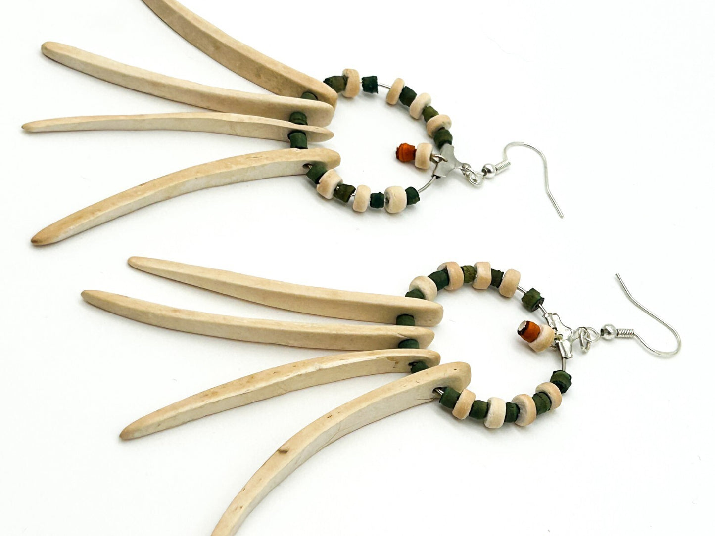 BD-Eye Original Boho Feather & Wood Earring Pair Festival Beach Natural Dangle