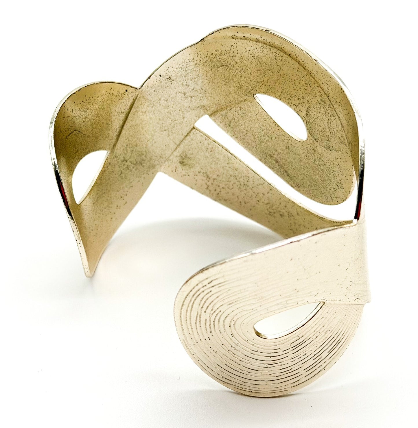 Chunky Silver Tone Abstract Adjustable Cuff Bracelet Statement Retro Minimalist