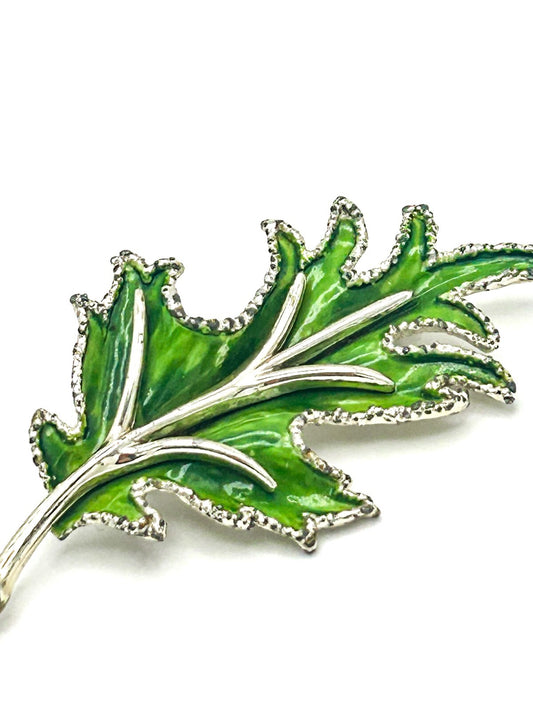 Exquisite Signed Vintage Bright Green Leaf Brooch - Designer Figural Pin
