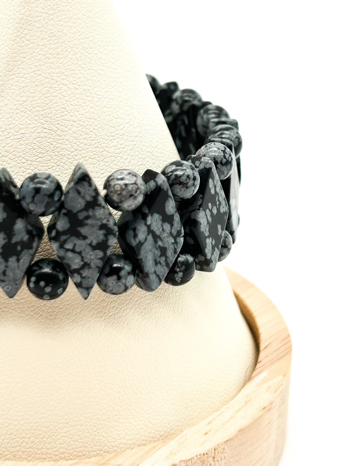 Snowflake Obsidian Stretch Bracelet with Diamond Beads