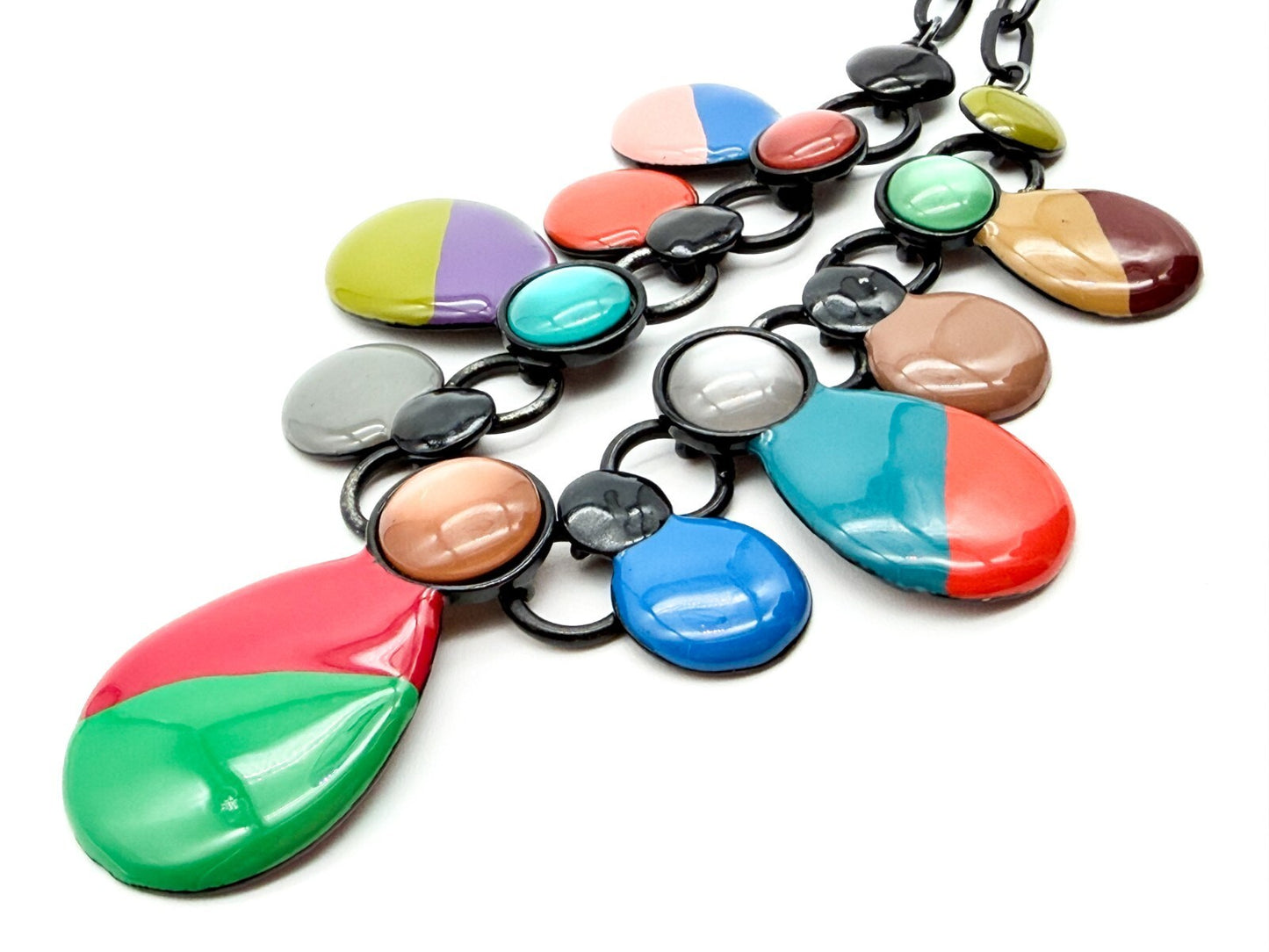 Colourful Acrylic Statement Necklace Drop Bib Black Chain Retro Style