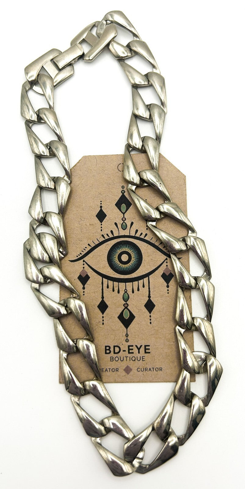 Silver Tone Chunky Flat Curb Chain Necklace – Wide Statement Link