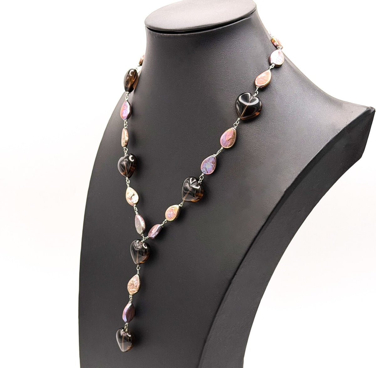 ETNIKA Iridescent Purple Keshi Pearl & Glass Heart Lariat Necklace