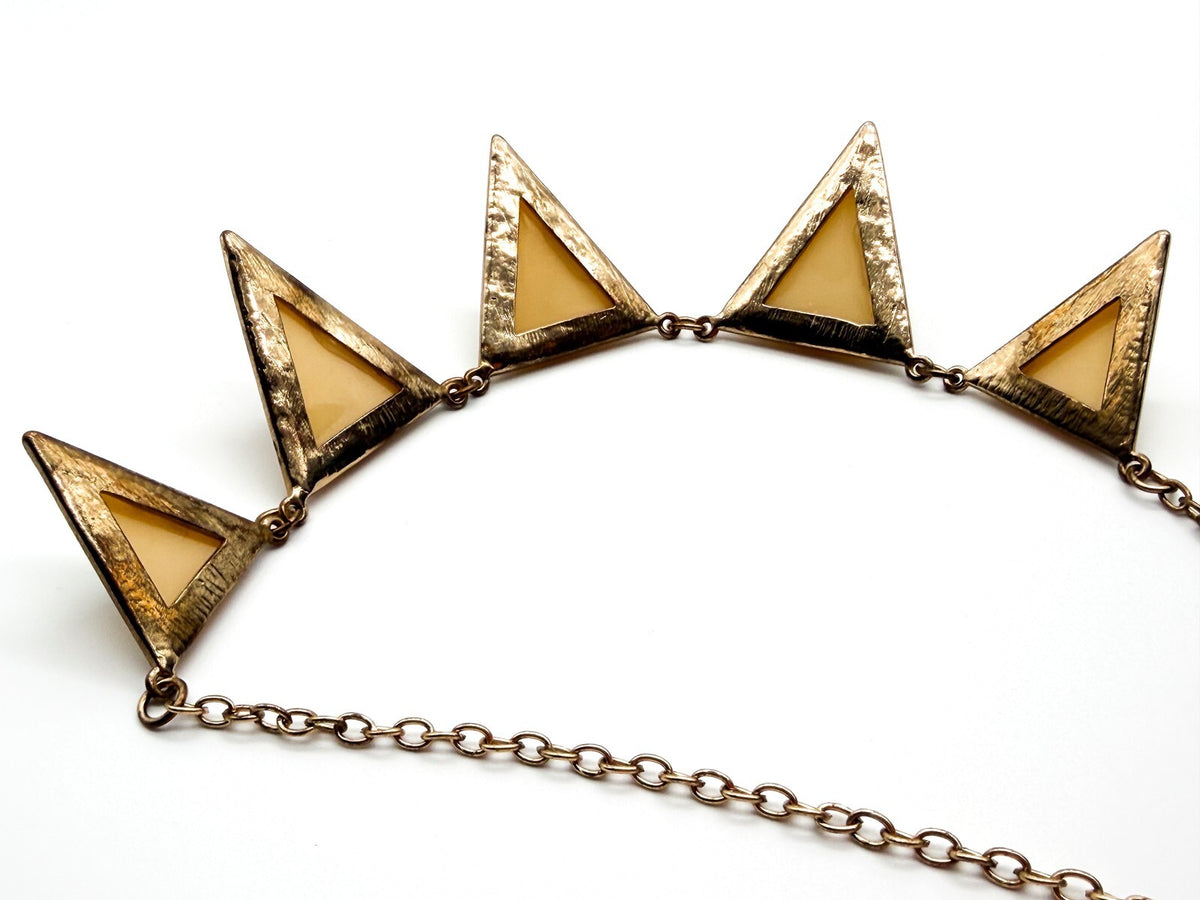 Geometric Pyramid Necklace Gold Cream Statement Modern Art Deco Style