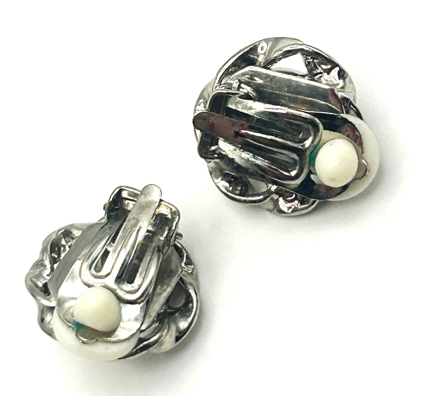 Eternal Collection Faux Pearl Clip-On Earrings – Silver Tone Floral Design