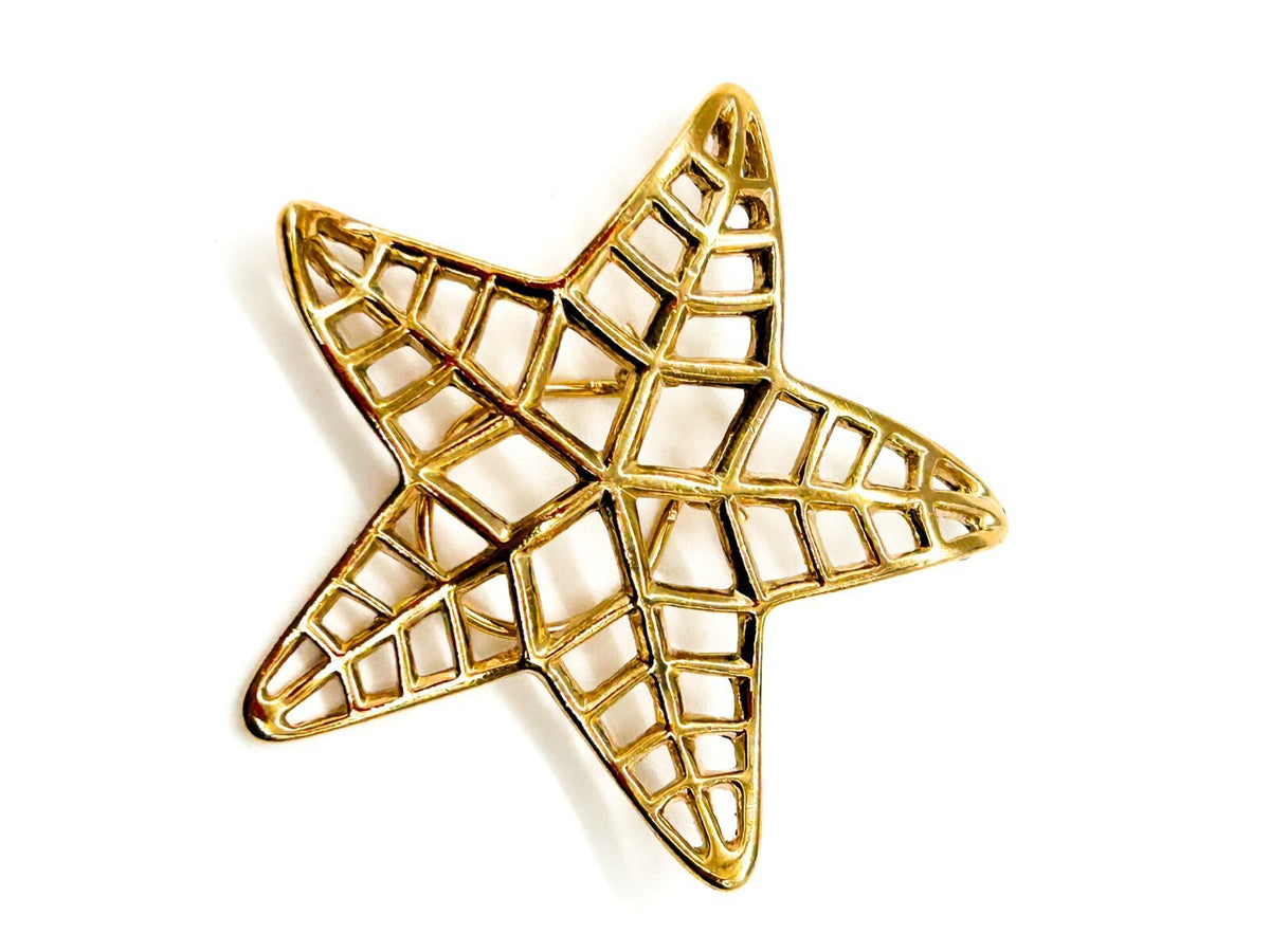 Gold Tone Openwork Starfish Scarf Clip Large Coastal Nautical Accessory 6.5cm