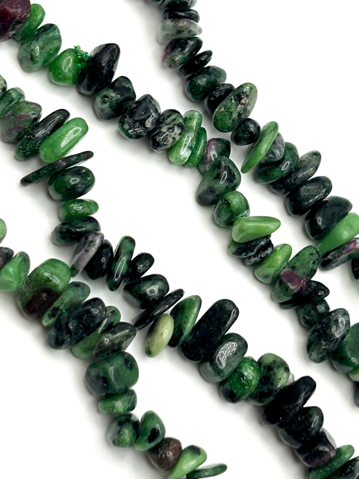 Ruby in Zoisite Gemstone Chip Necklace – Long Natural Stone Strand