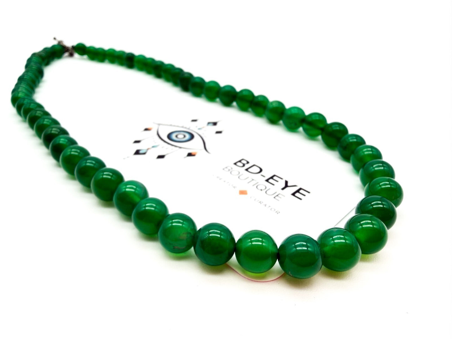 Vintage Emerald Green Gemstone Bead Necklace Graduated 18.5” READ