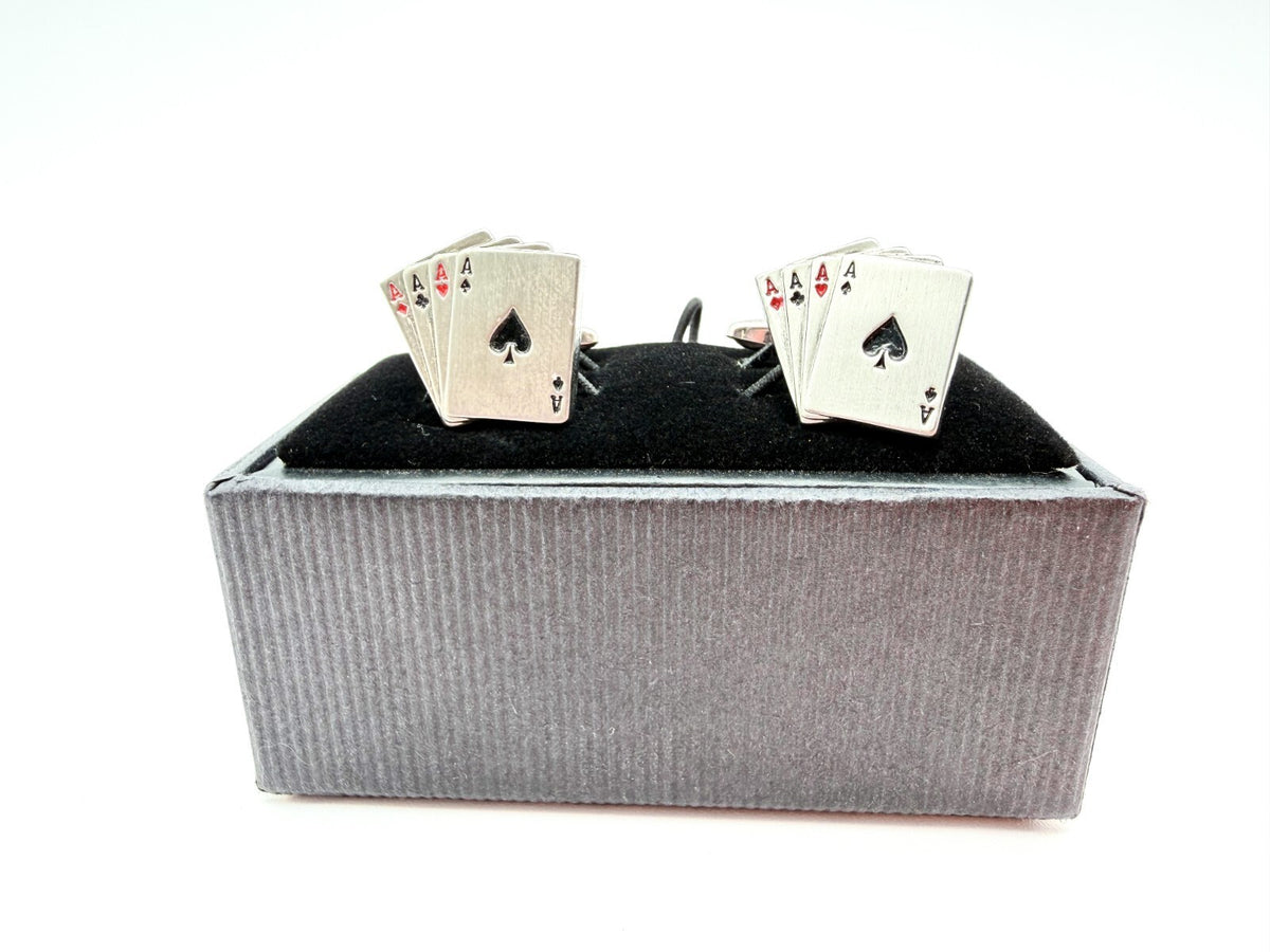 Thomas Nash Playing Card Novelty Cufflinks Silver Tone 4 Aces