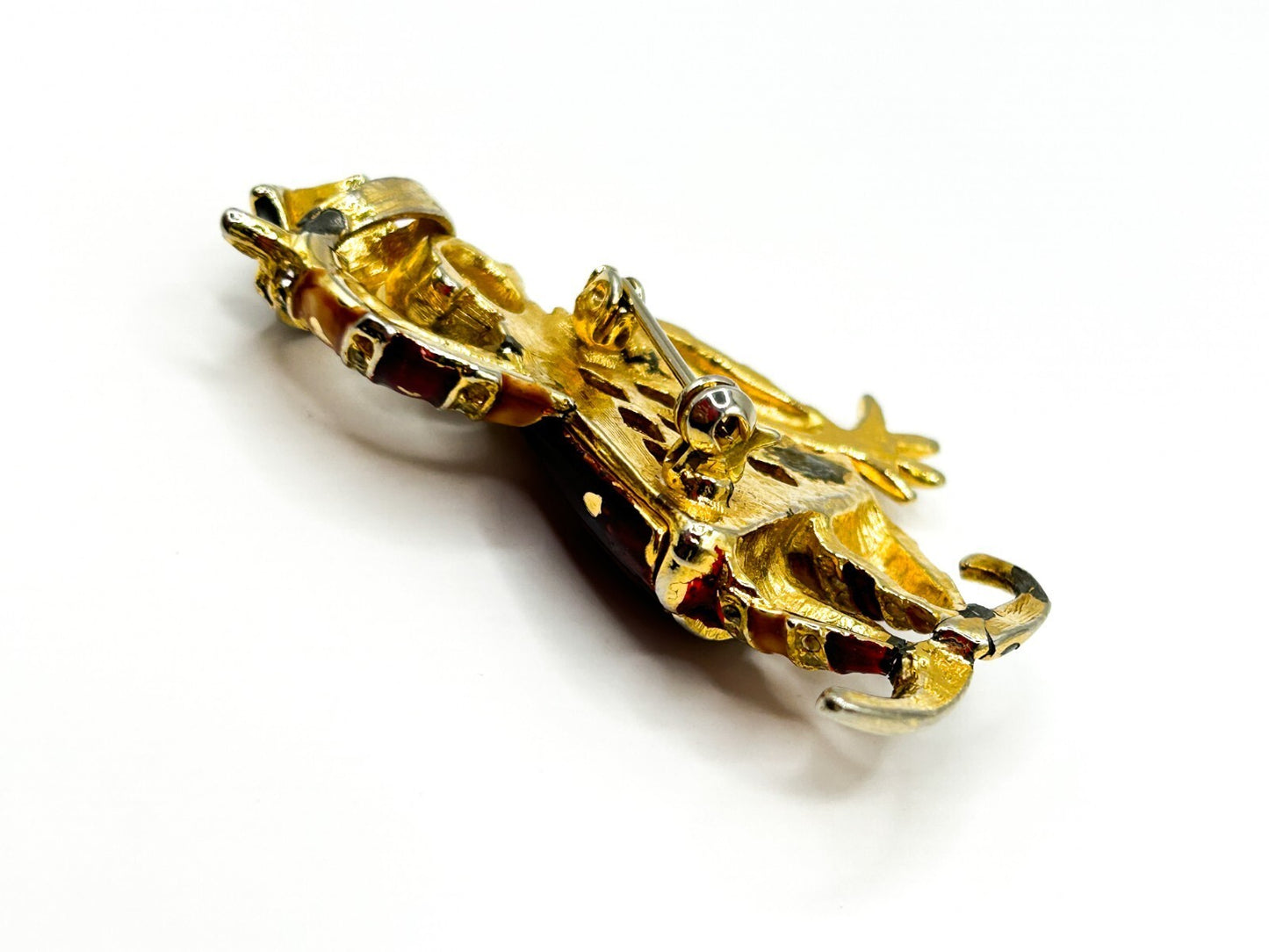 Vintage Enamel Jester Clown Brooch Rhinestone Figural Gold Tone 5.5cm