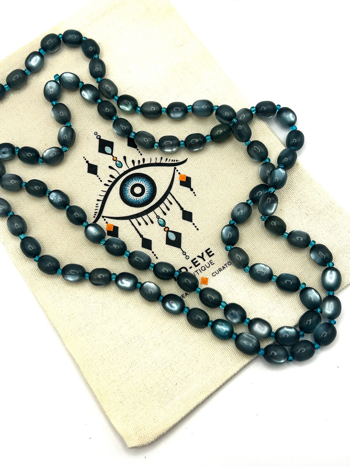 Dusky Blue Cat's Eye Long Beaded Clasp-less Necklace
