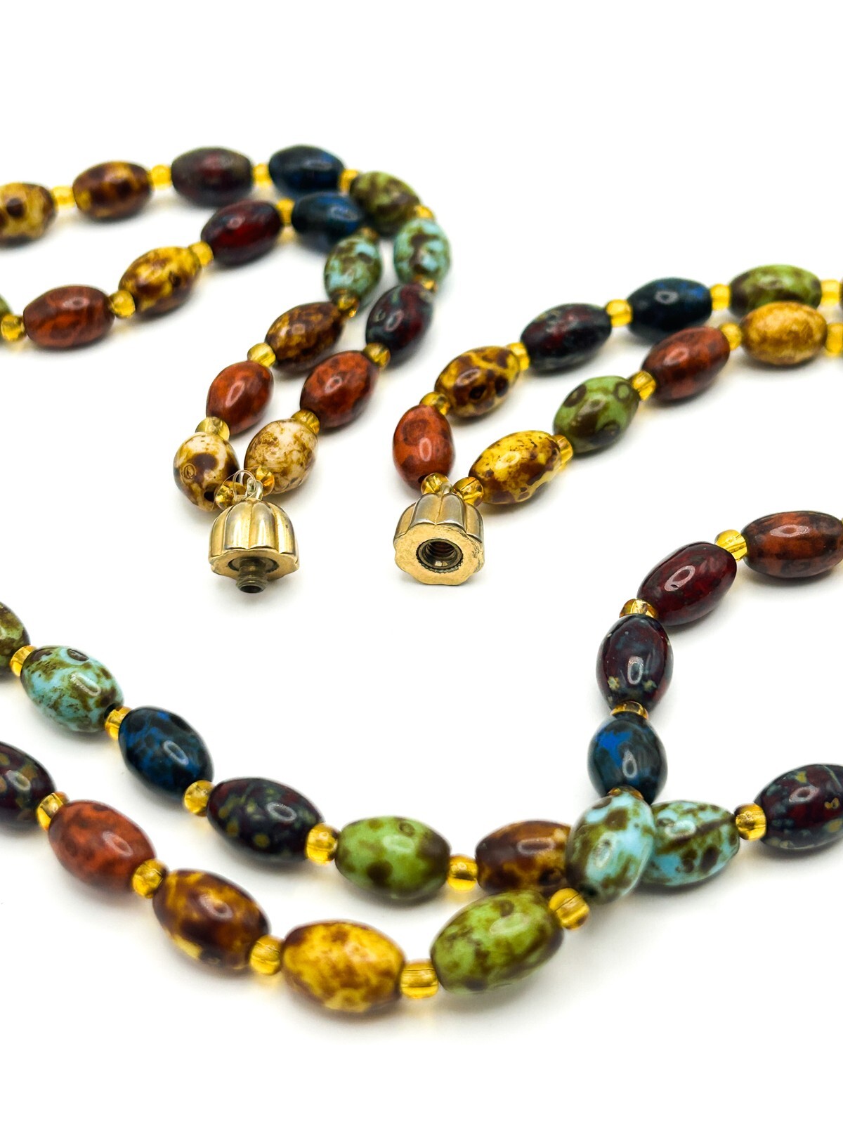 Scottish Agate Style Beaded Necklace Double Strand Mottled Glass Beads 19”