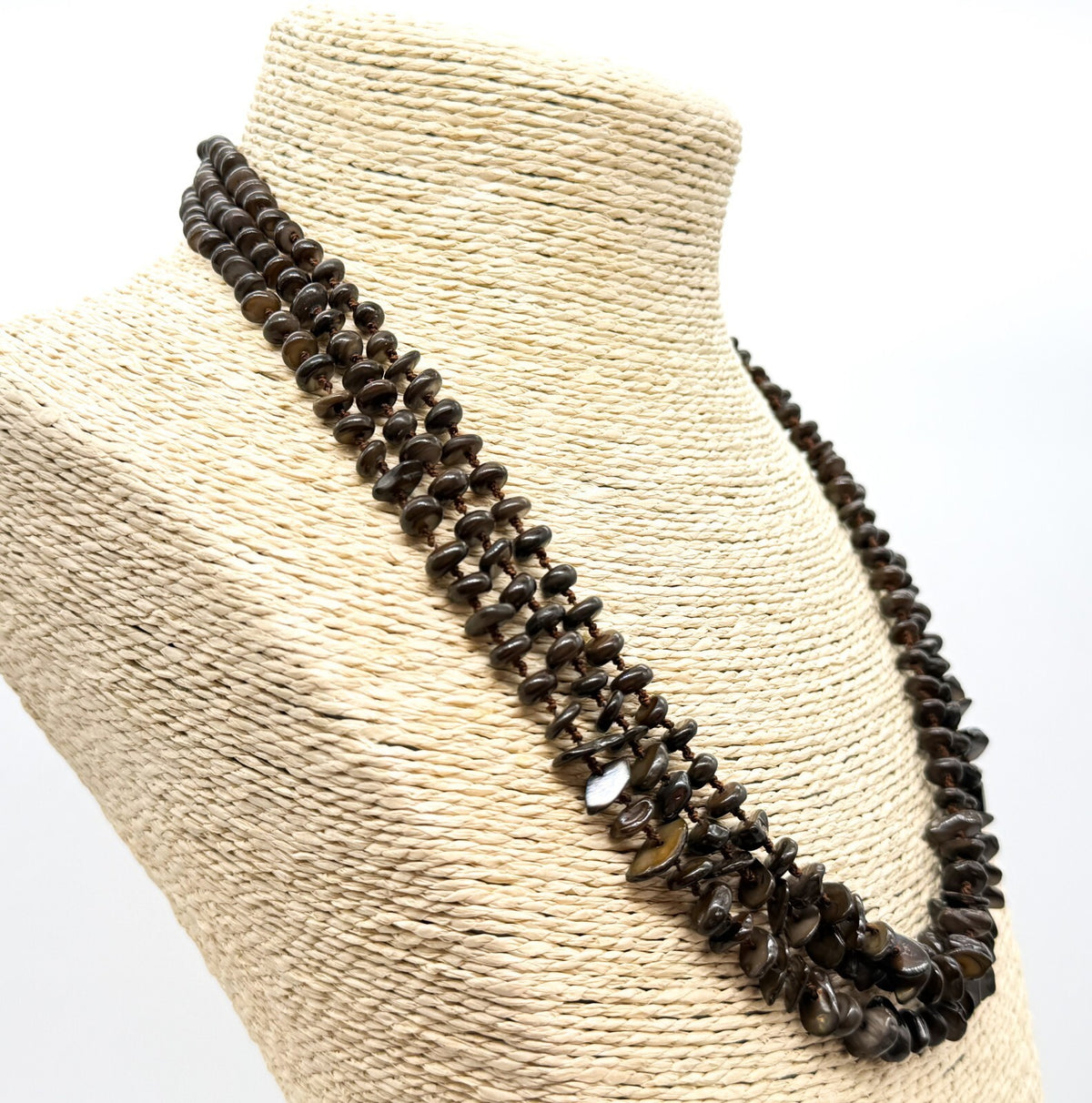 Hand Knotted Shell Chip Necklace Brown Layered Boho Necklace