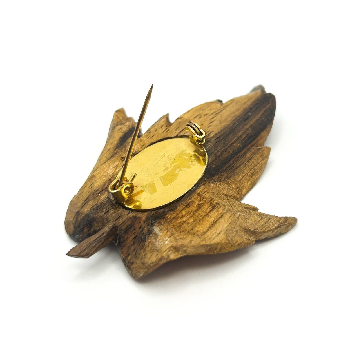 Wood Brooch Duo - Carved Leaf and Smooth Knot Slice
