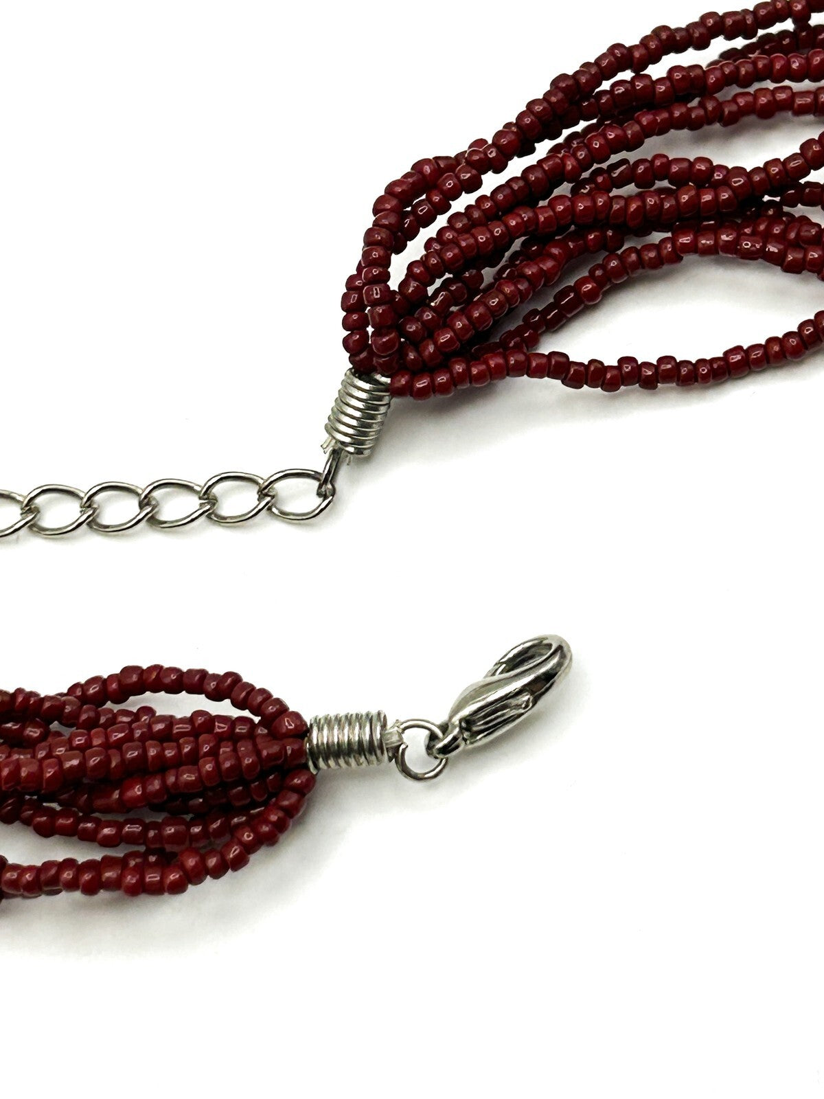 Red Multi-Strand Glass Seed Bead Necklace with Orange Drizzle Tube Beads Bogo