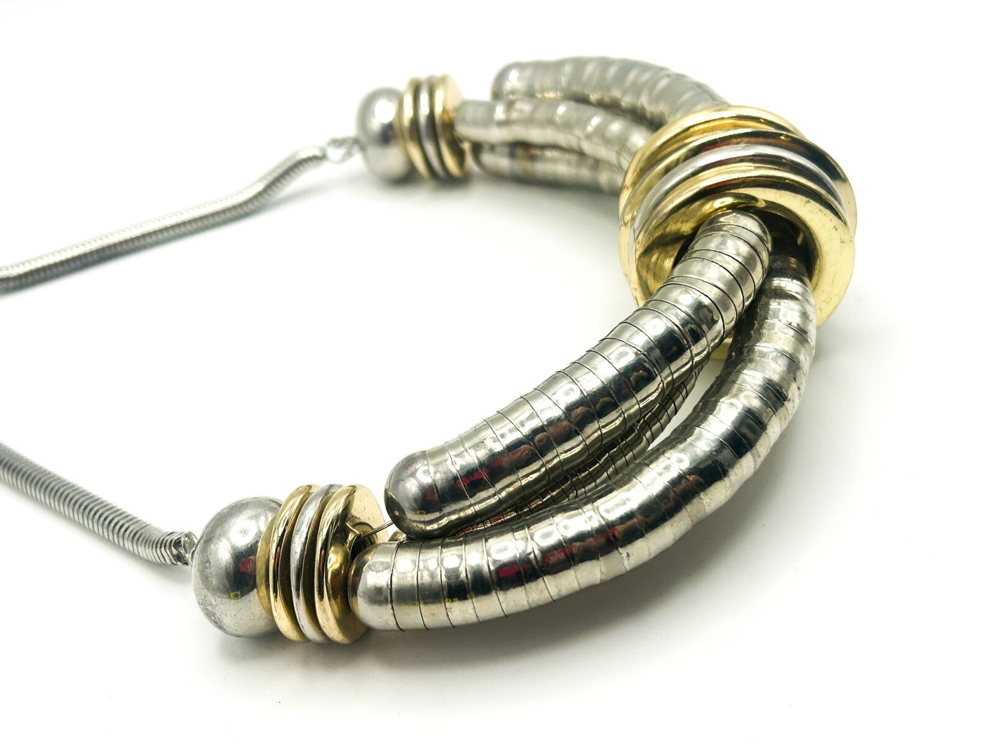 Silver & Gold Tone Chunky Y2K Industrial Collar Necklace – 17.5”