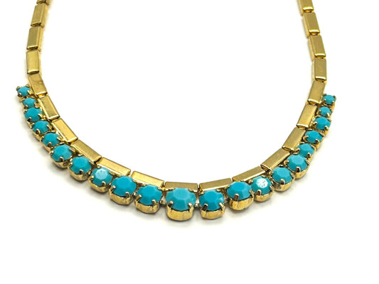Vintage Pennino Gold Tone & Turquoise Glass Necklace