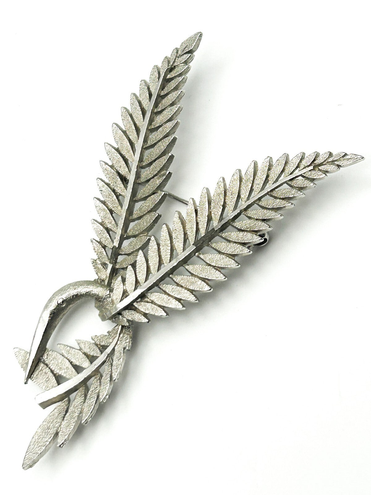 Vintage Bird Brooch Large Silver Tone Statement Leaf Wing Pin