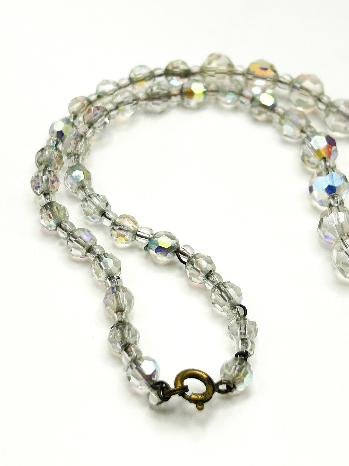 Aurora Borealis Crystal Glass Bead Necklace with Faceted Round Beads