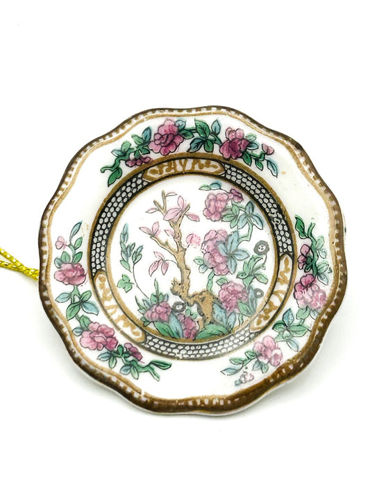 Vintage Coalport Fine Bone China Floral Plate Brooch Miniature Gold Tone England