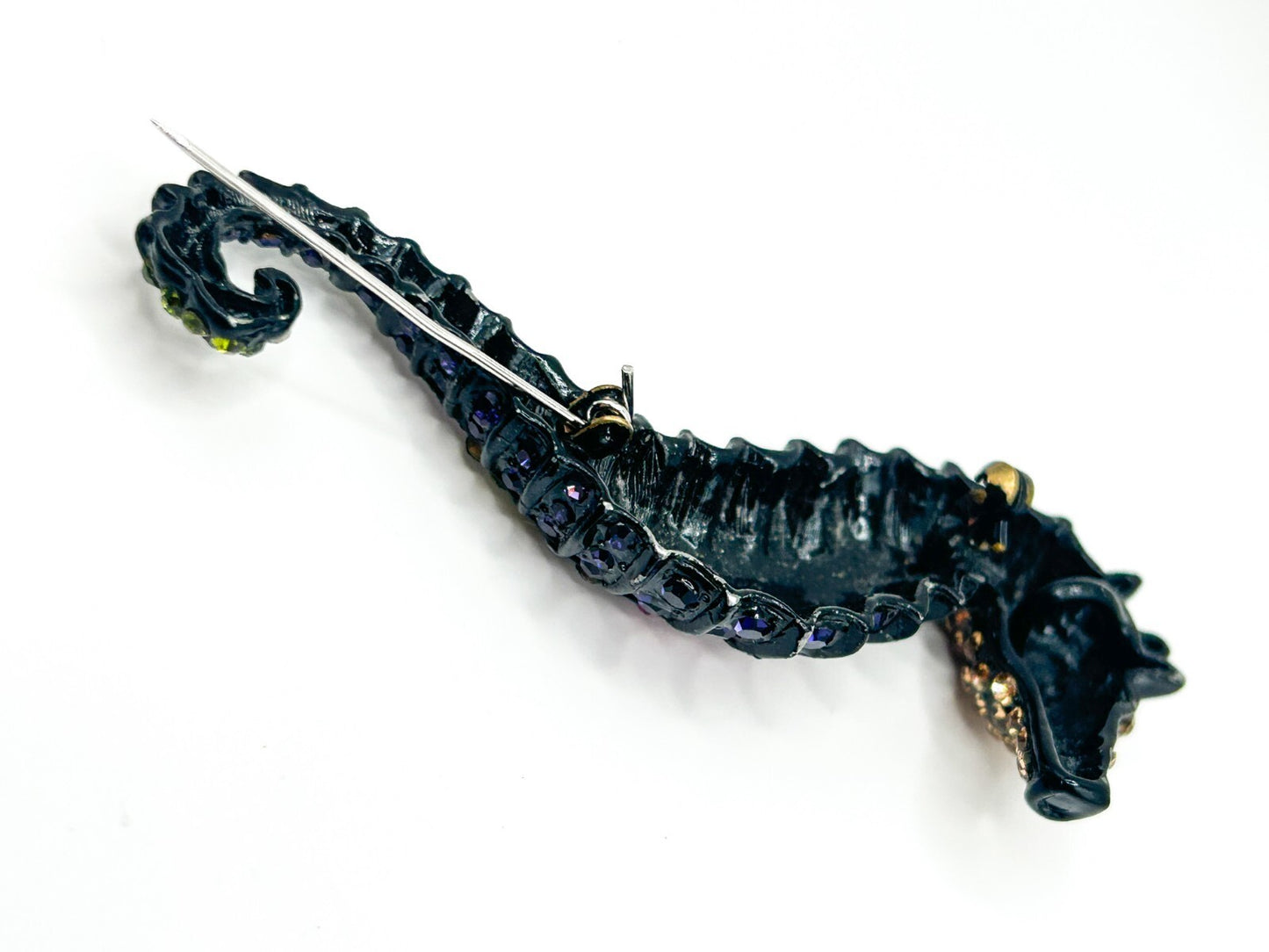 Large Rhinestone Seahorse Brooch Multicolour Figural Pendant 8.5 cm