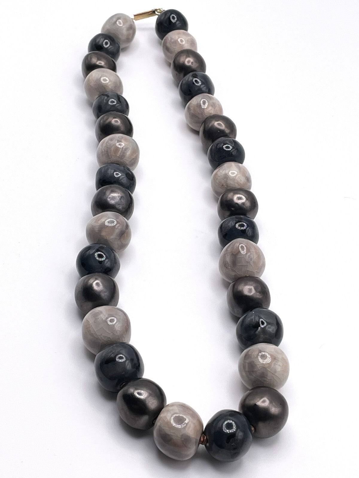 Pinky-Grey Ceramic and Acrylic Vintage Beaded Necklace