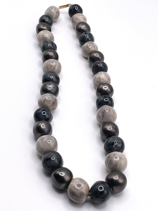Pinky-Grey Ceramic and Acrylic Vintage Beaded Necklace