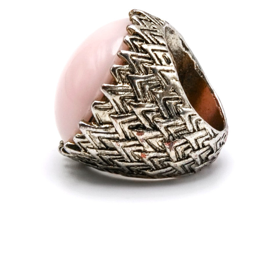 1960s Pink Lucite Cabochon Silver Tone Statement Ring Vintage
