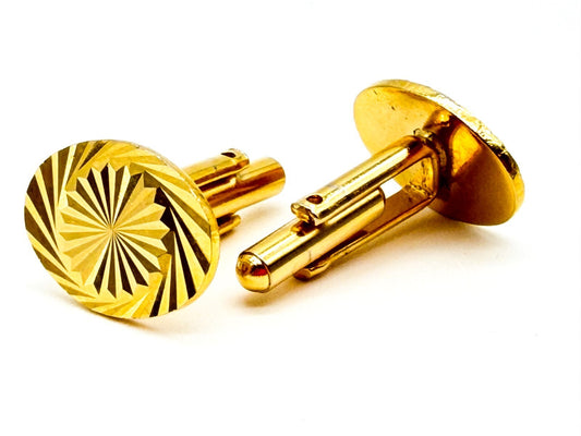 Vintage Gold Tone Starburst Cufflinks Diamond Cut Formal Mens