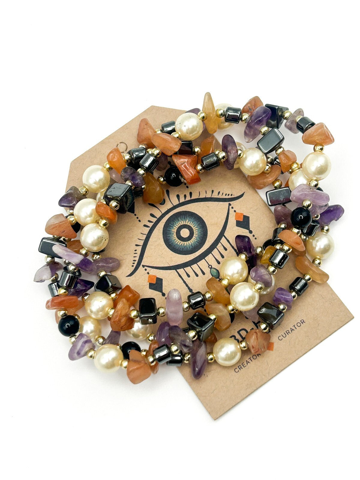 Gemstone Chip Necklace: Hematite, Amethyst, Carnelian & Faux Pearl