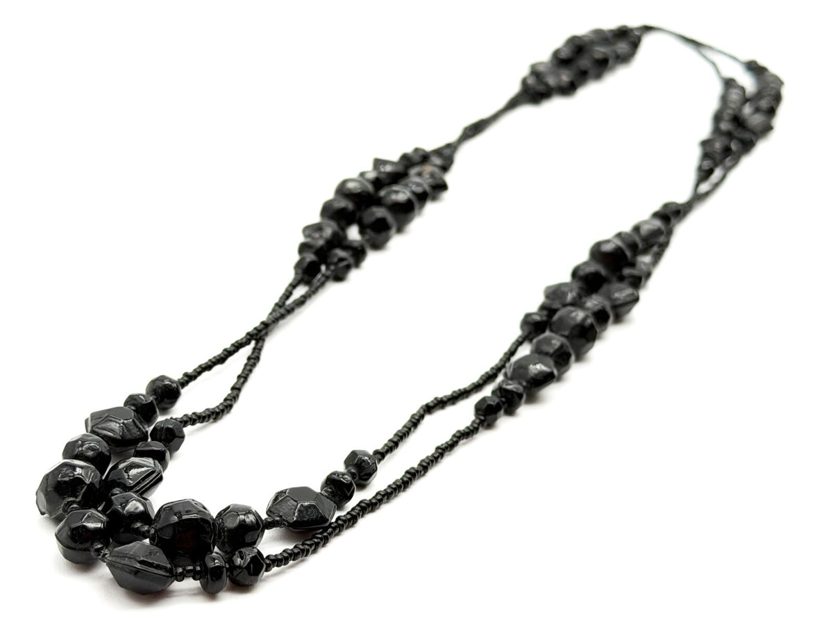 Vintage Black Glass Bead Long Necklace 30” Continuous Statement Strand