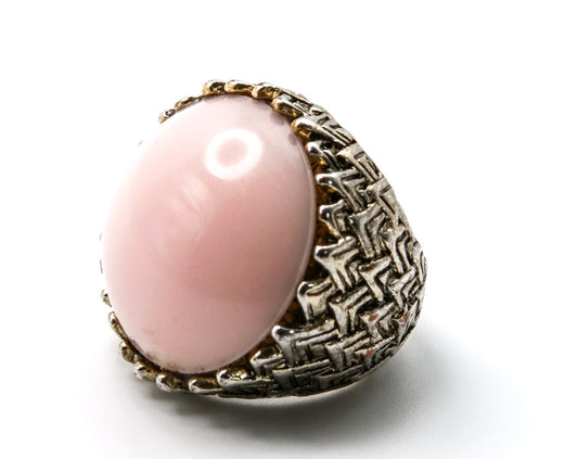 1960s Pink Lucite Cabochon Silver Tone Statement Ring Vintage