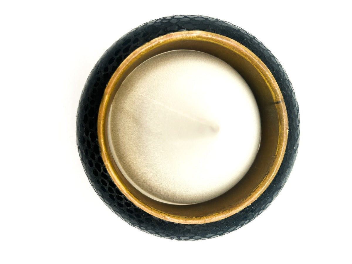 Vintage Black Bracelet Textured Faux Snakeskin Bangle Gold Tone Brass Interior