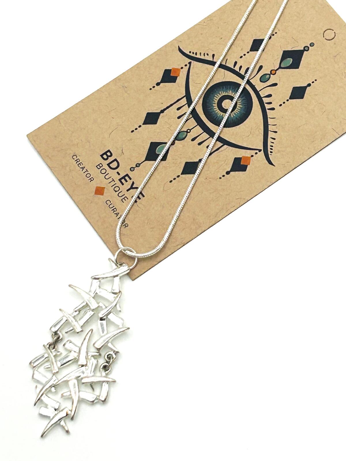 Silver Tone Articulated Brutalist Pendant Necklace on Snake Chain