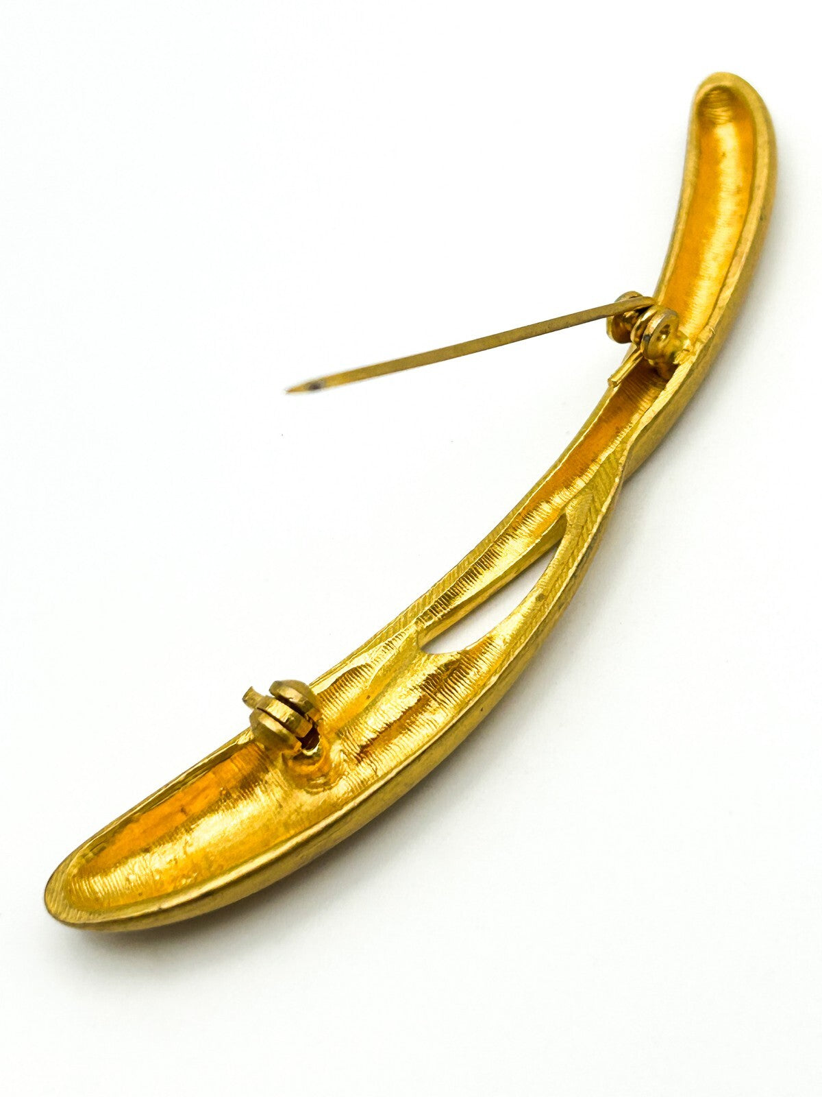 Gold Tone Abstract Sculptural Brooch with Brushed Finish