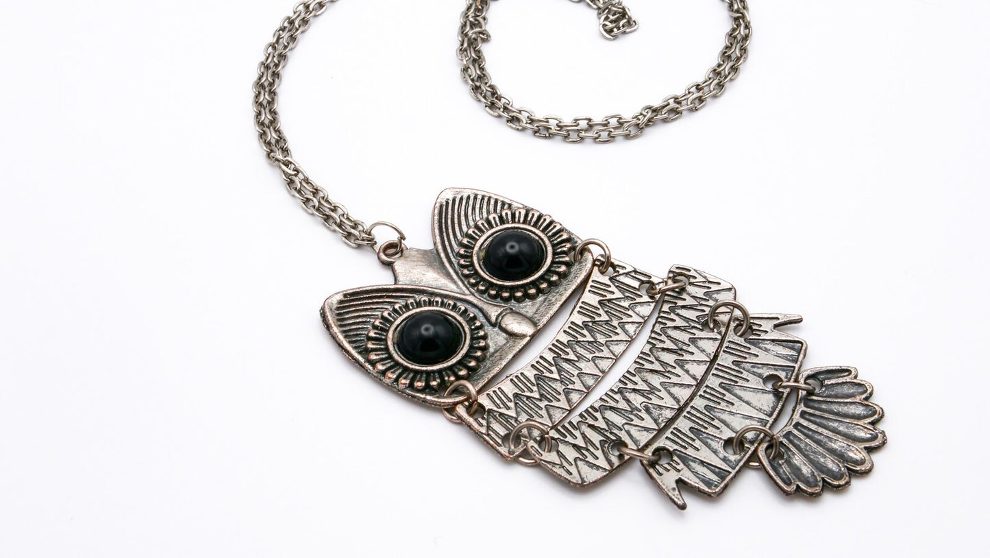 Silver Tone Articulated Owl Necklace