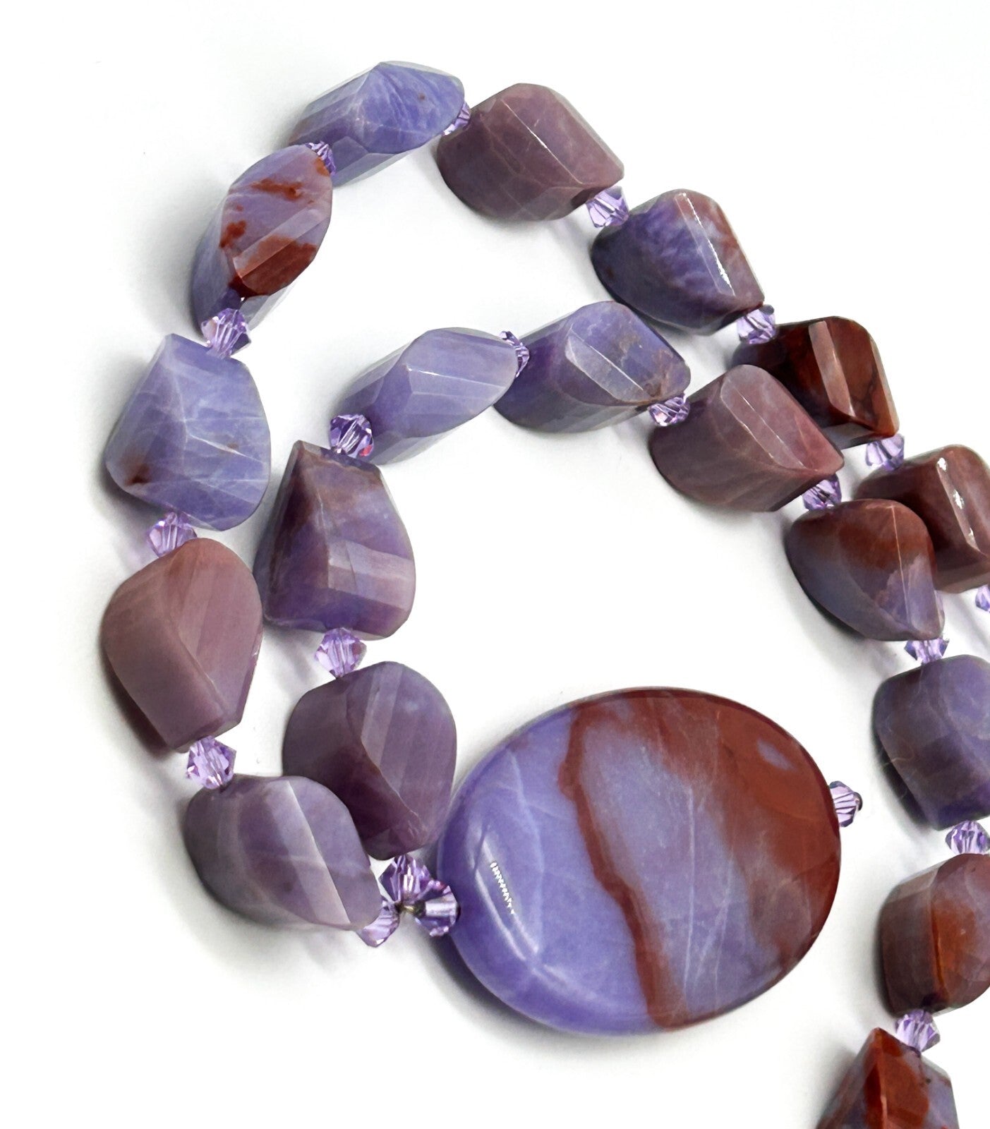 Banded Agate Pendant Necklace Violet Purple 925 Sterling Silver Toggle 18” Boho