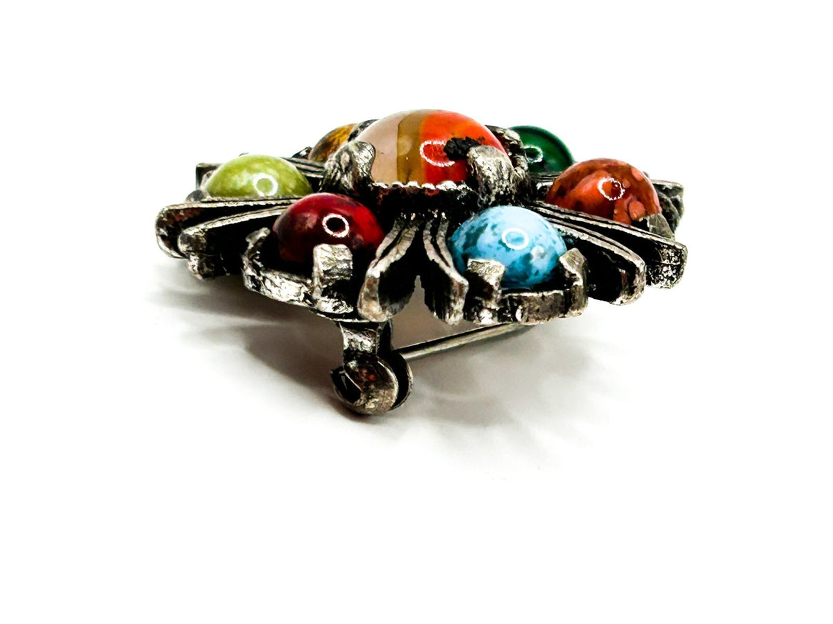 Vintage Miracle Brooch Faux Agate Glass Cabochon Silver Tone Celtic Jewellery