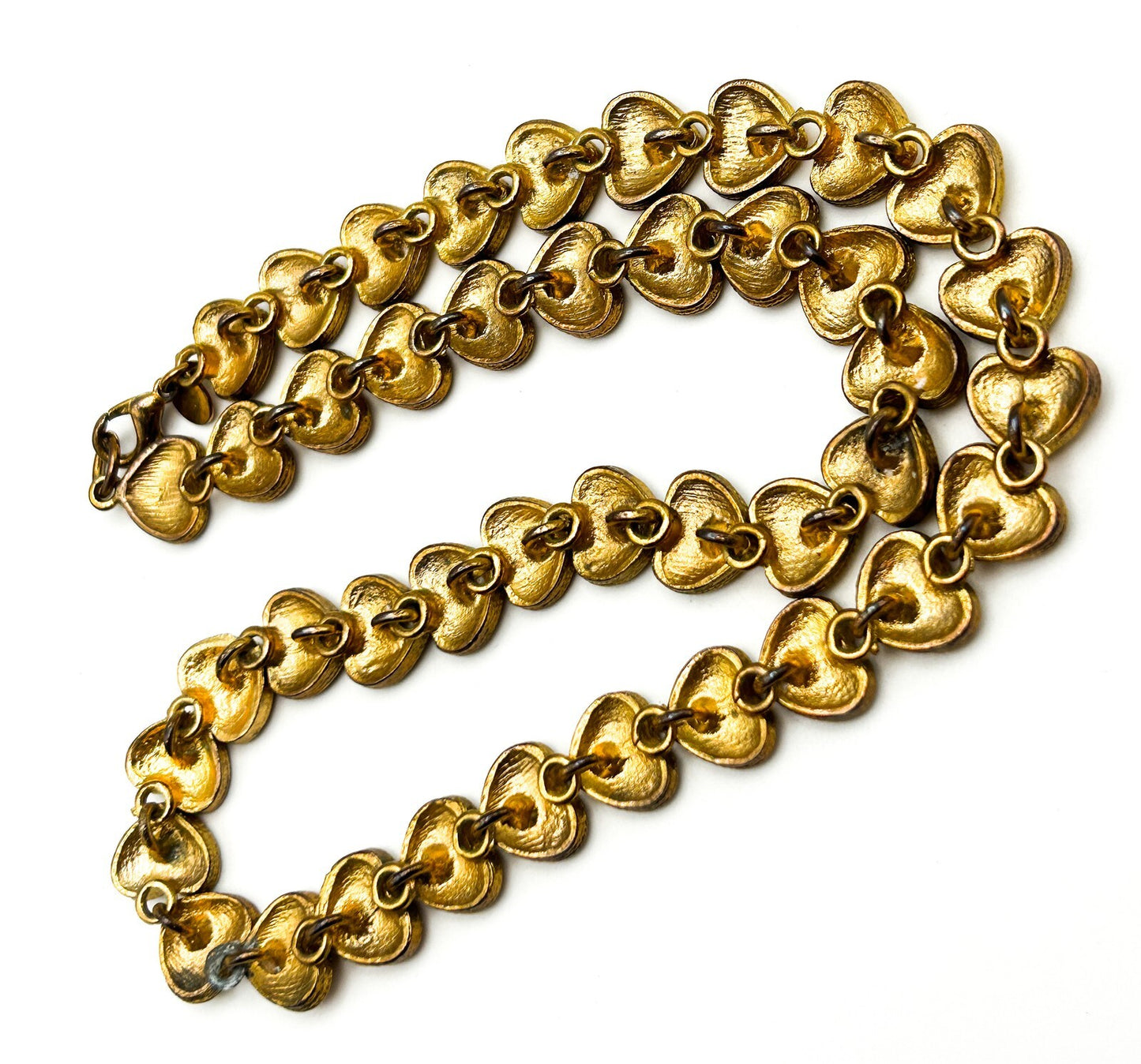 Vintage Yves Rocher Love Heart Necklace Gold Tone Articulated Link Statement 18”