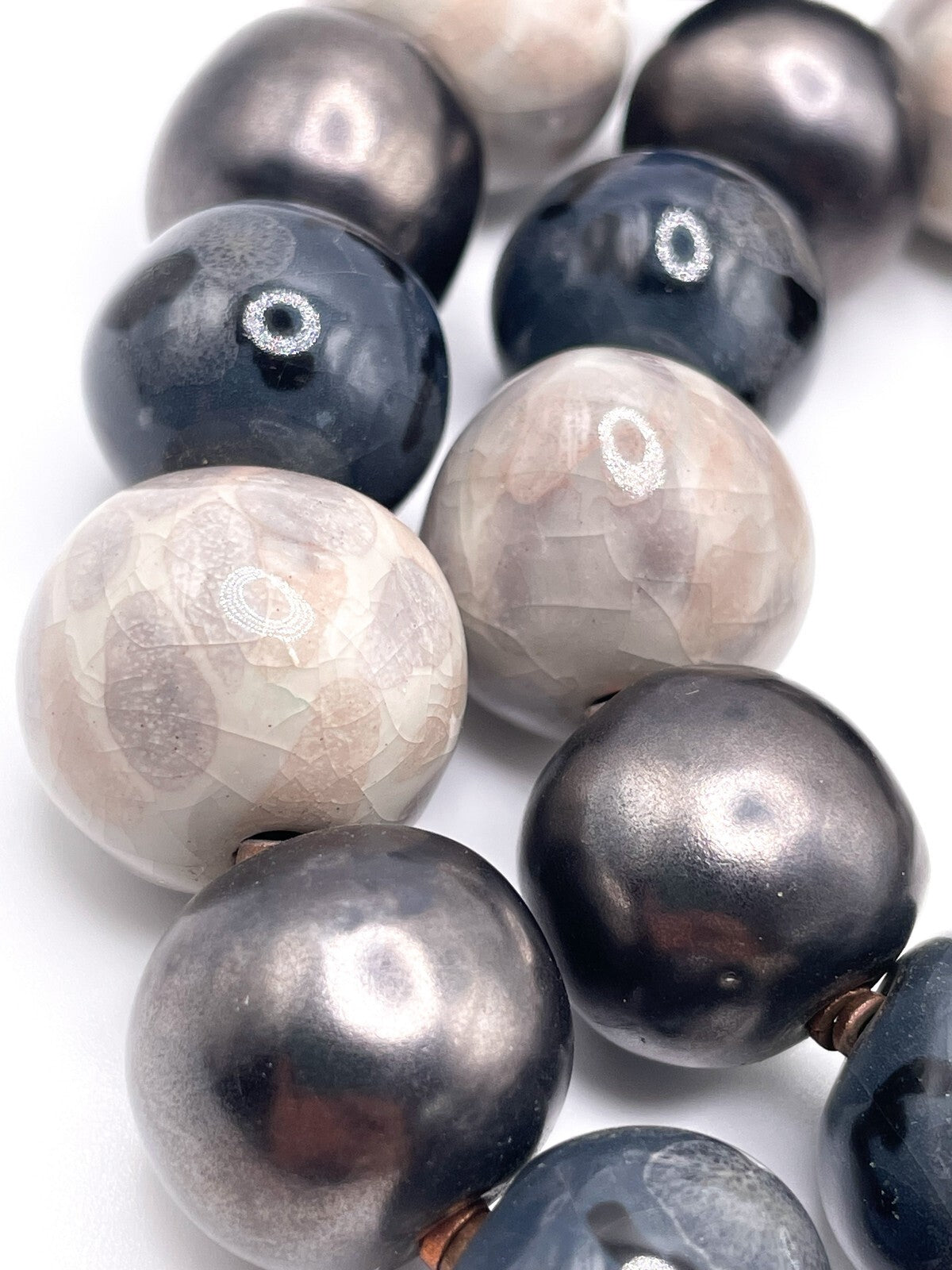Pinky-Grey Ceramic and Acrylic Vintage Beaded Necklace