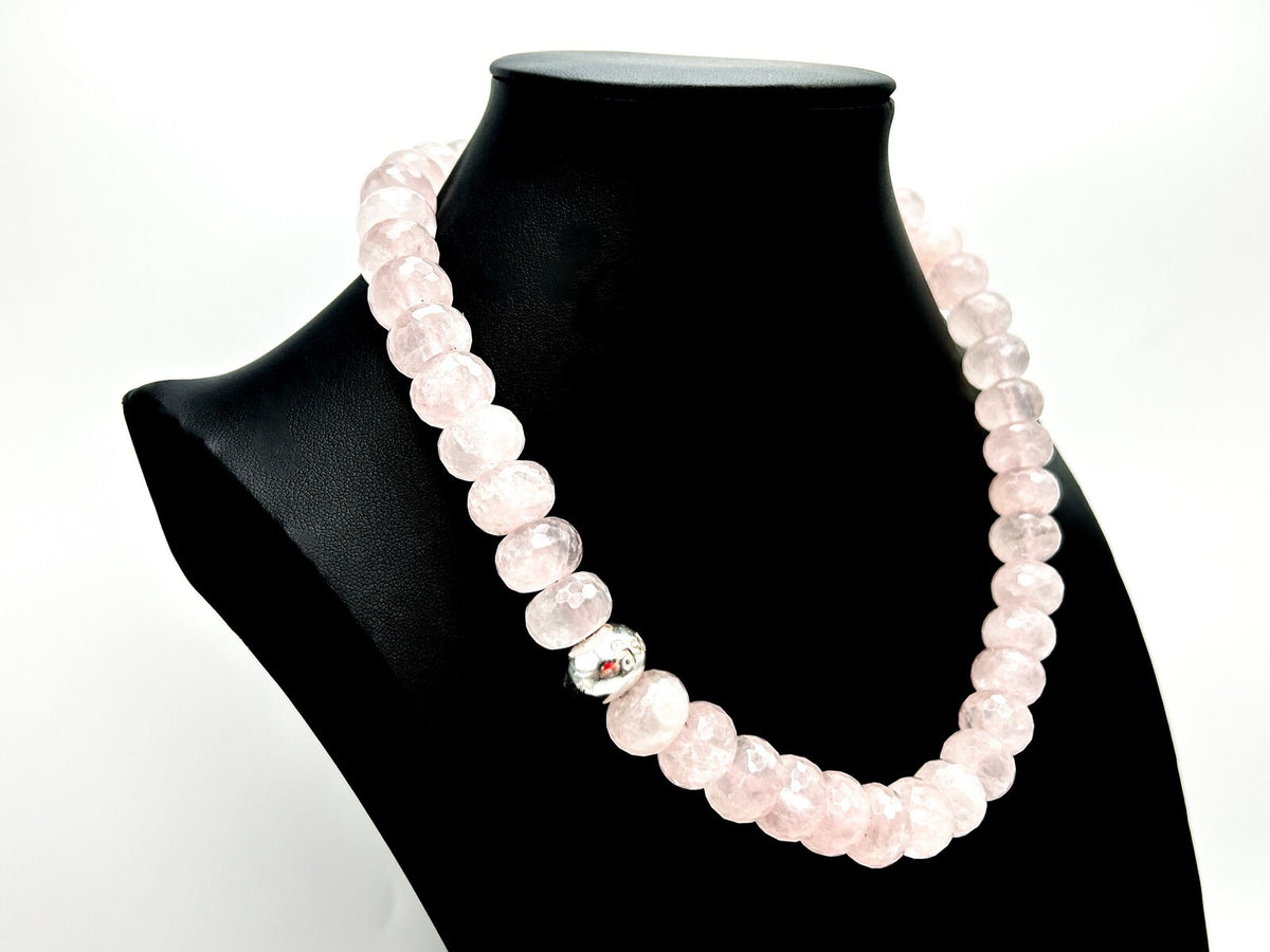 ASKA Faceted Rose Quartz Rondelle Beaded Necklace