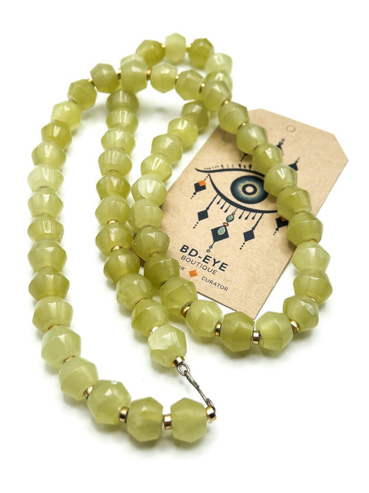 Vintage Lemon Yellow Agate Beaded Long Semi Precious Gemstone Necklace Boho