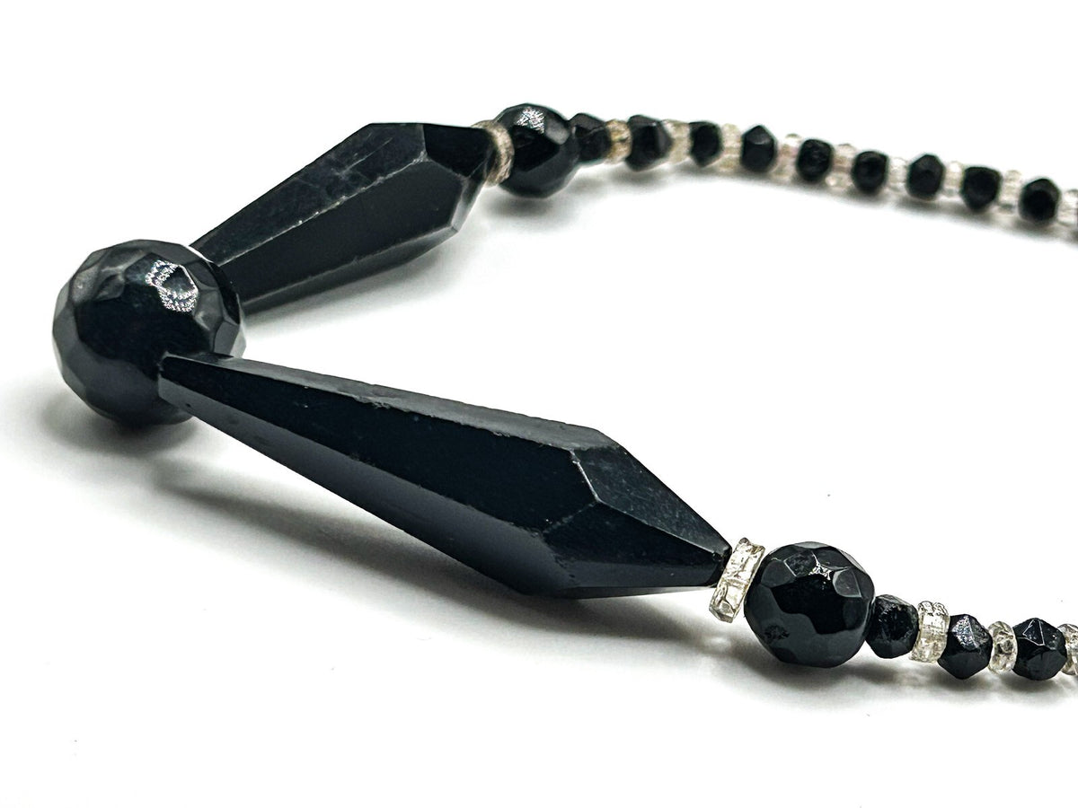 Vintage Faceted Black Mineral Composite Jet Style Necklace – 22in / 42g