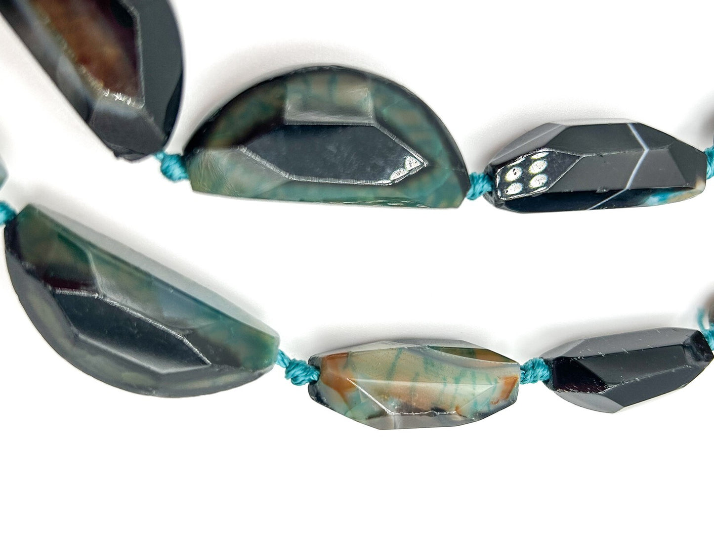 Blue Agate Necklace Statement - Semi-precious Gemstone Boho Beaded 20.5"