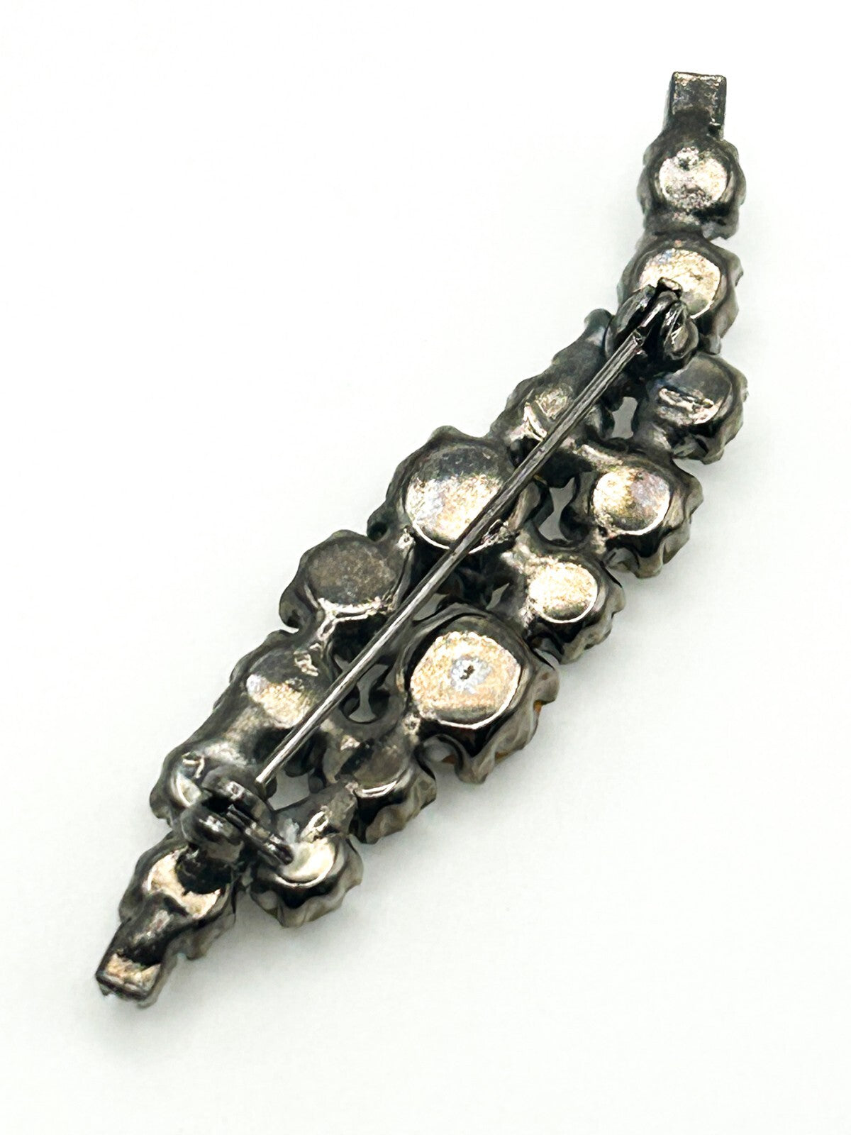 Vintage Rhinestone Bar Brooch Curved Pin Minimal Classic