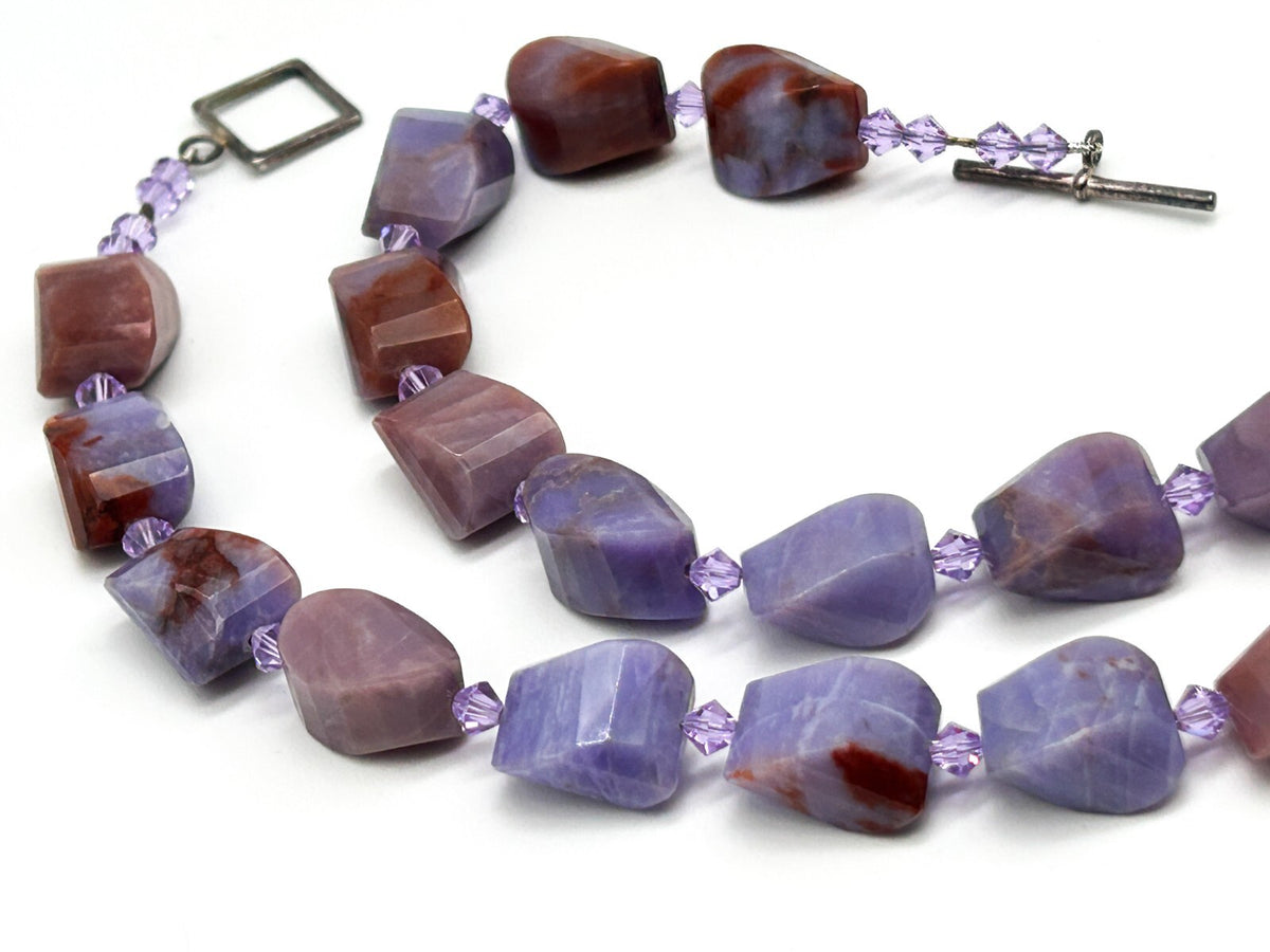 Banded Agate Pendant Necklace Violet Purple 925 Sterling Silver Toggle 18” Boho