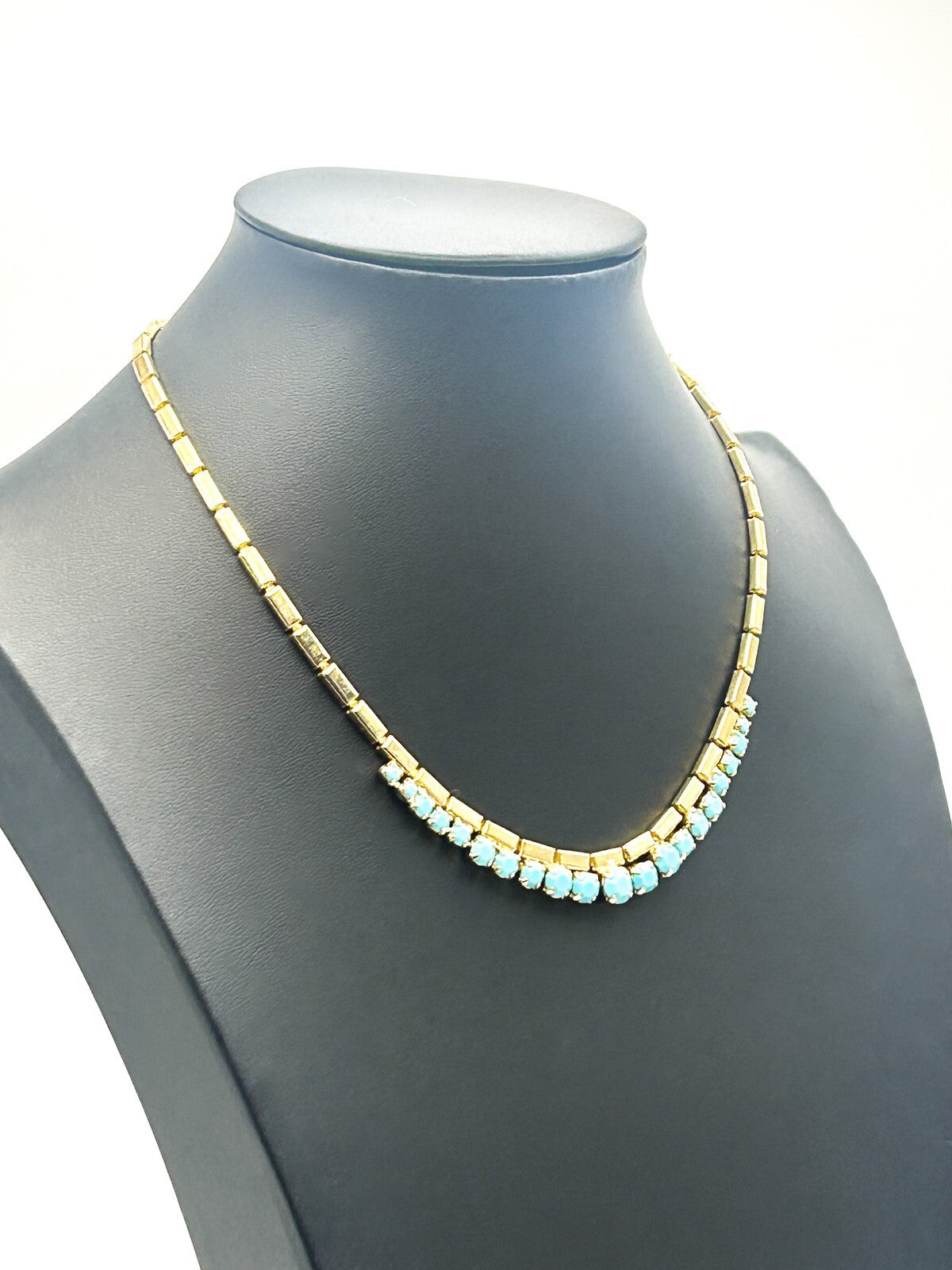 Vintage Pennino Gold Tone & Turquoise Glass Necklace